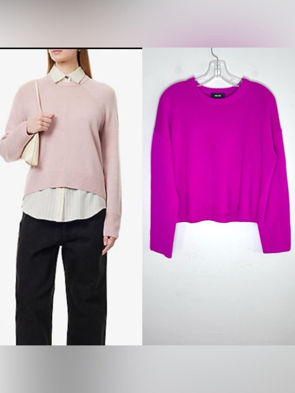 ME+EM Wool Cashmere Crewneck Sweater Hot Pink Sz S